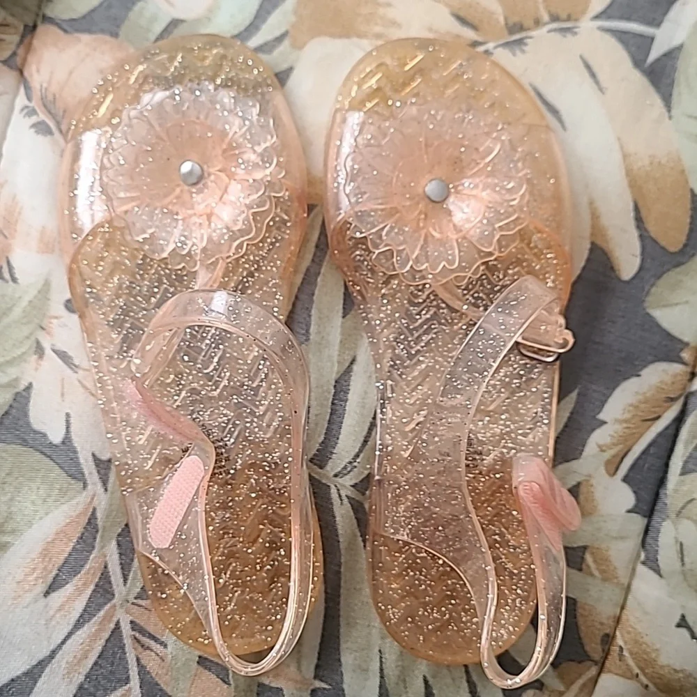 Glittery Jelly Sandals with Floral Accent